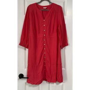 J.Jill Women's Coral Linen Blend Button Front Dress Size Large